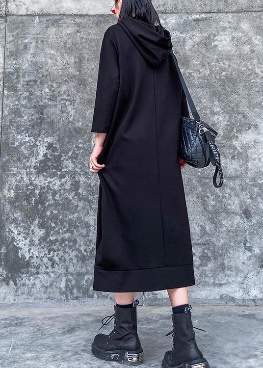 Classy Hooded Side Open Spring Wardrobes Black Dress