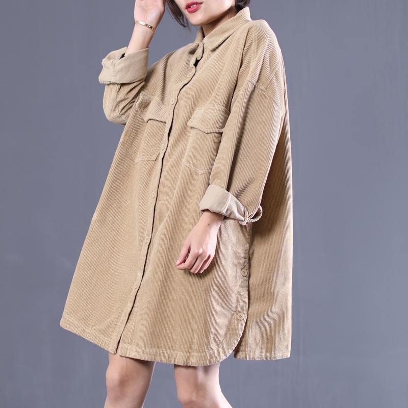 Classy lapel side open Plus Size spring for women khaki loose coats
