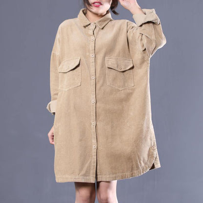 Classy lapel side open Plus Size spring for women khaki loose coats