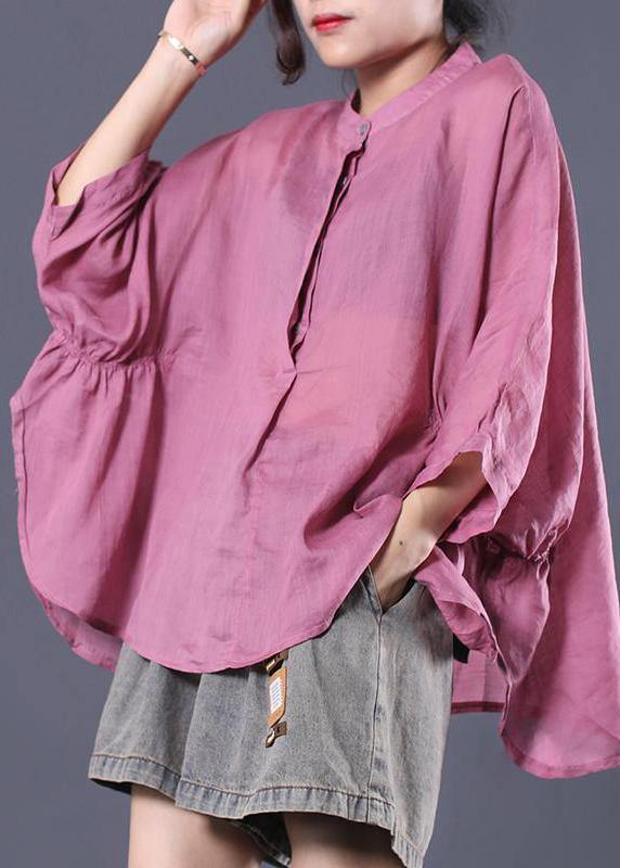 Classy Linen Blouse Batwing Sleeve Comfortable Color T-shirt