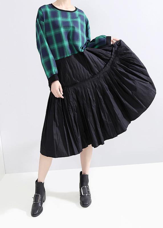 Classy Long Sleeve Cotton Clothes Photography Green Plaid Patchwork Dresses