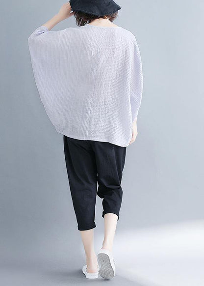 Classy O Neck Batwing Sleeve Patchwork Cotton Blended Shirts Design Gray Purple Baggy Tops Summer