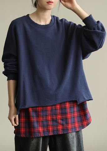 Classy o neck false two pieces tunic top Tutorials blue blouses