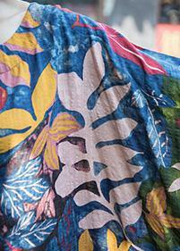 Classy O Neck Half Sleeve Linen Cotton Dresses Blue Print Dress Summer
