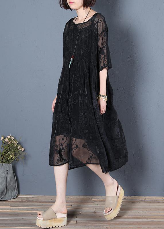 Classy O Neck Half Sleeve Summer Tunic Wardrobes Black Dresses