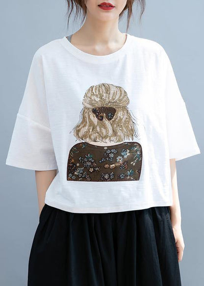 Classy O Neck Half Sleeve Tops Shape White Print Shirt