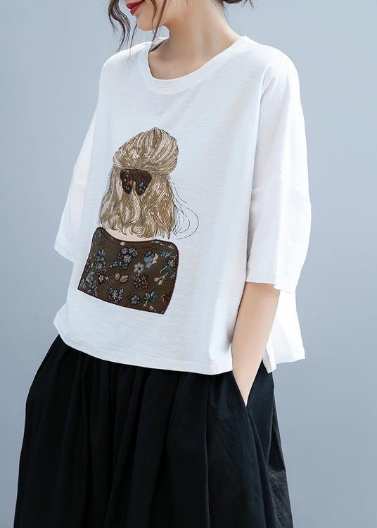 Classy O Neck Half Sleeve Tops Shape White Print Shirt