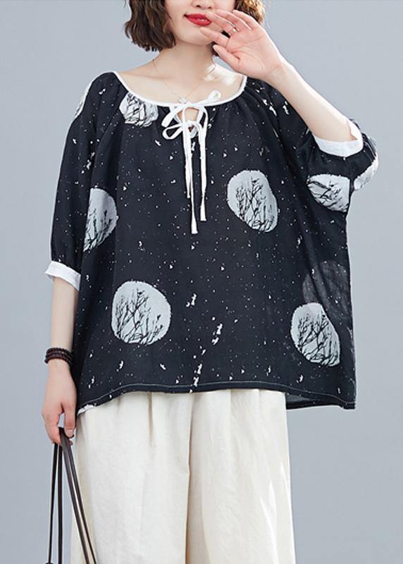 Classy O Neck Half Sleeve Tops Work Black Dotted Blouse