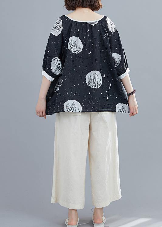 Classy O Neck Half Sleeve Tops Work Black Dotted Blouse