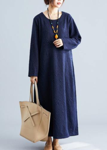 Classy O Neck Jacquard Cotton Wardrobes Tunic Navy Traveling Dresses Fall