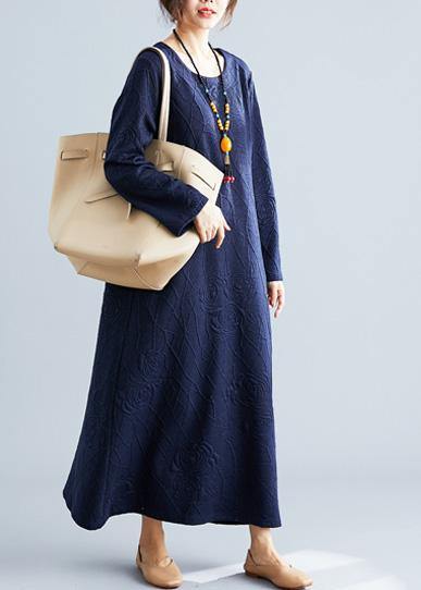 Classy O Neck Jacquard Cotton Wardrobes Tunic Navy Traveling Dresses Fall