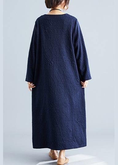 Classy O Neck Jacquard Cotton Wardrobes Tunic Navy Traveling Dresses Fall