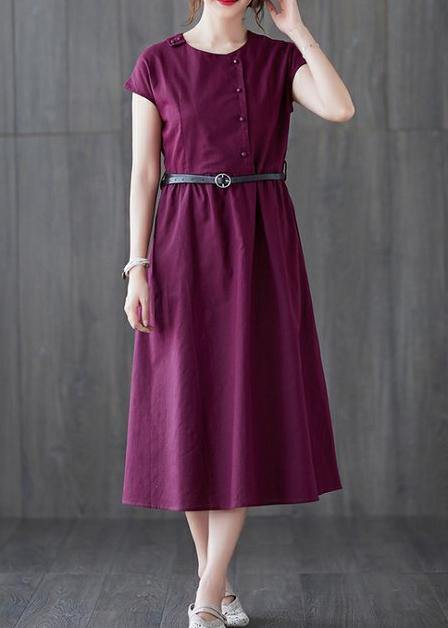 Classy O Neck Patchwork Linen Cotton Summer Clothes for Sewing Red Dress