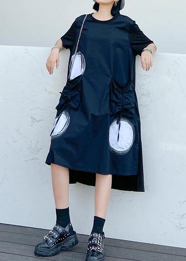 Classy O Neck Pockets Cotton Tunics Tutorials Black Dotted Dresses