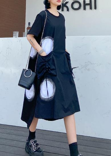 Classy O Neck Pockets Cotton Tunics Tutorials Black Dotted Dresses