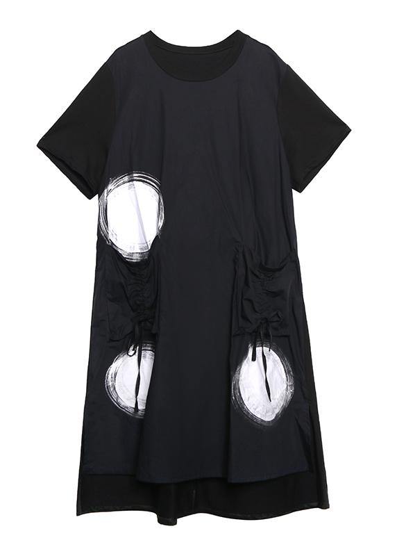 Classy O Neck Pockets Cotton Tunics Tutorials Black Dotted Dresses