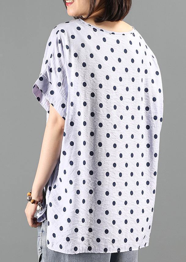 Classy O Neck Shirts Light Purple Dotted Short Tops