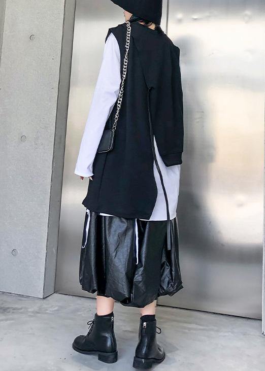 Classy O Neck Sleeveless Asymmetric Cotton Tunic Pattern Neckline Black Blouse