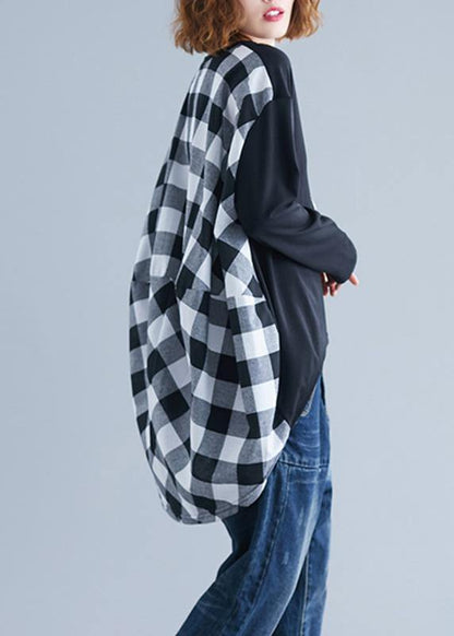 Classy patchwork Plaid low high design cotton for women Inspiration black top fall
