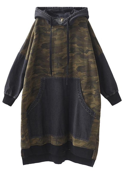 Classy Patchwork Cotton Hooded Quilting Dresses Shape Green Camouflage Dresses