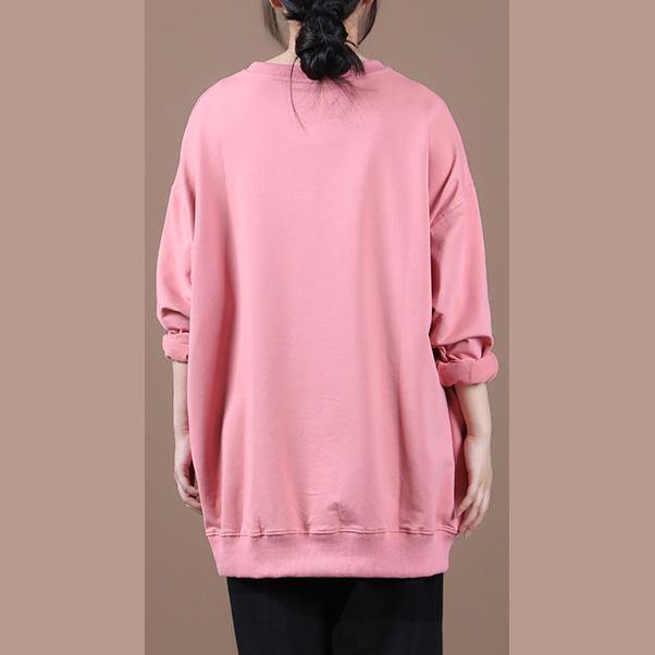 Classy Pink Letter Tunics for O Neck Patchwork Oversized Top