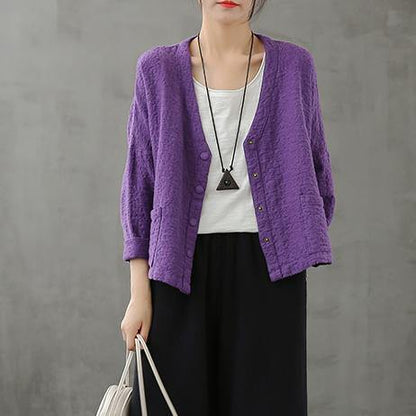 Classy Purple Tunic V Neck Button Down Dresses Fall Shirt