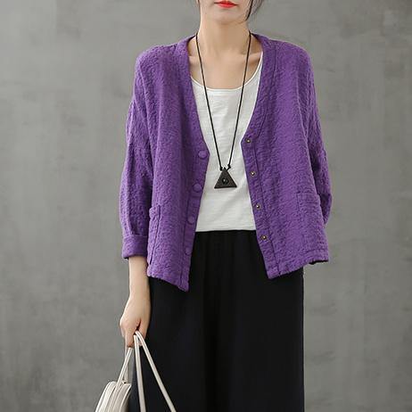 Classy Purple Tunic V Neck Button Down Dresses Fall Shirt