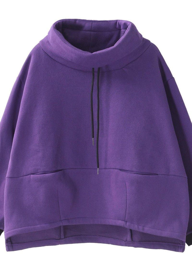 Classy Purple Cotton Top Silhouette Thick Knee High Neck Tops