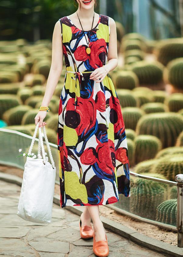 Classy Red Linen Dress Fine Photography O Neck Tunic Summer Dress