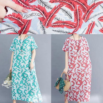 Classy Red Prints Cotton Tunic Dressvintage Sewing Side Open Traveling Summer Dresses