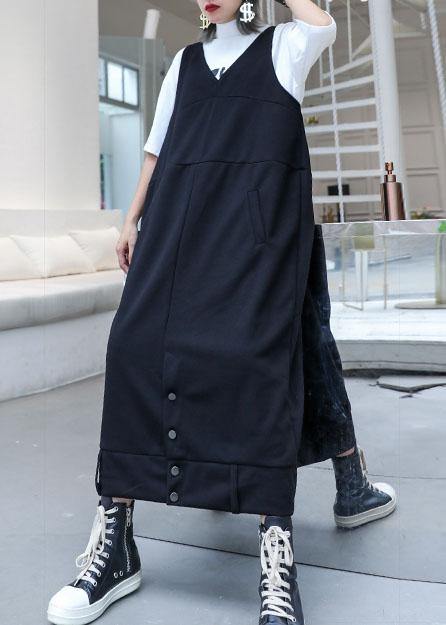 Classy Sleeveless Cotton Dresses Tutorials Black V Neck Long Dresses Fall