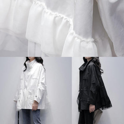 Classy Stand Collar Outwear Khaki Patchwork Tulle Loose Coats