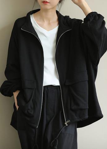 Classy Stand Collar Zippered Clothes for Black Midi Coats