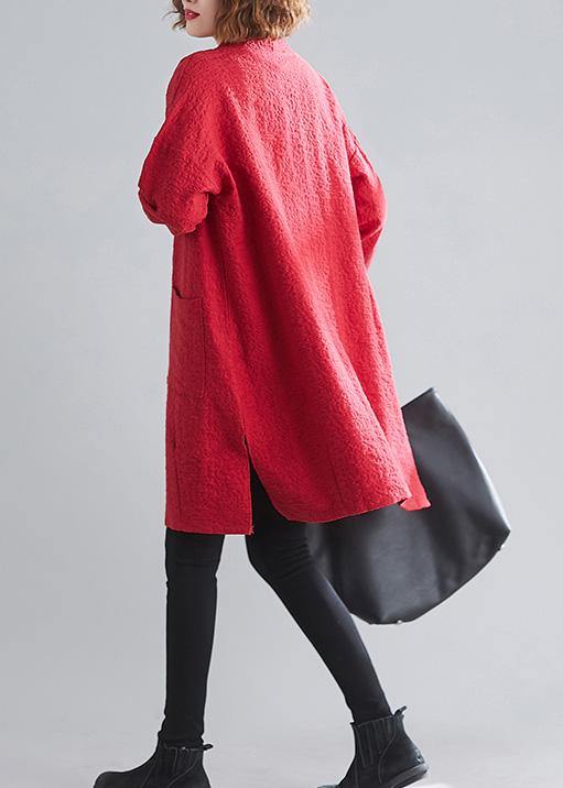 Classy V Neck Button Fine Coats Red Daily Outwear