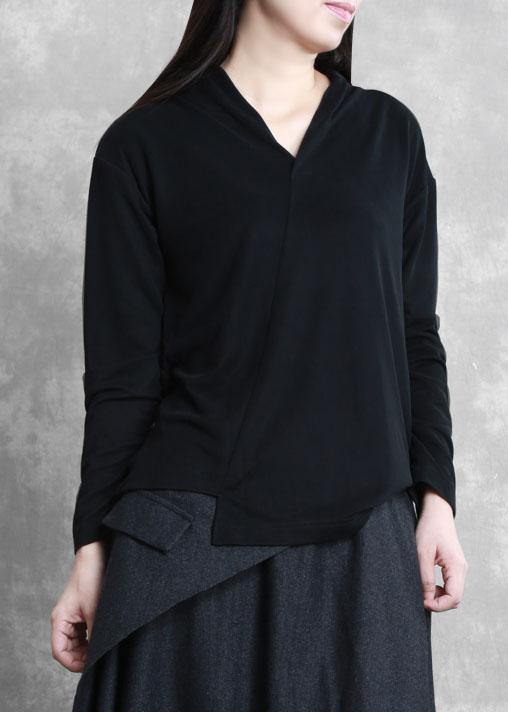 Classy V Neck Asymmetric Tunic Top Photography Black Shirts