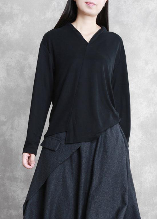 Classy V Neck Asymmetric Tunic Top Photography Black Shirts