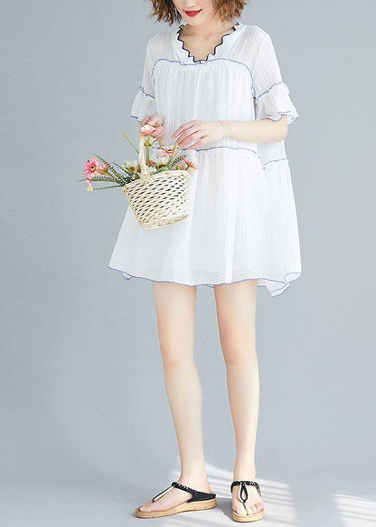 Classy V Neck Patchwork Clothes Pattern White Dress Summer