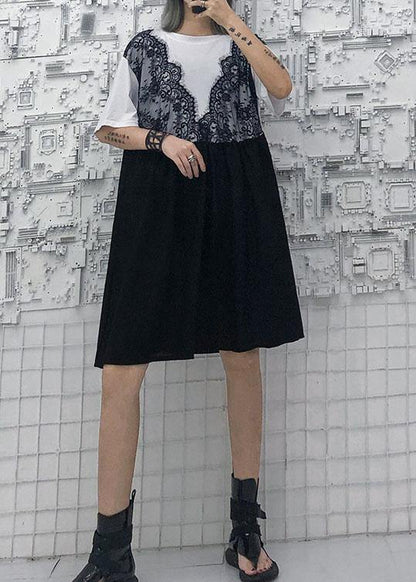 Classy White Cotton Clothes Patchwork Short Summer Dress