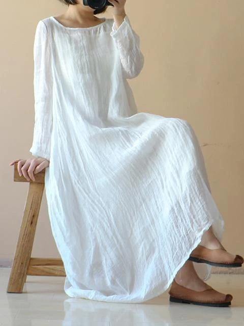 Classy White Cotton Clothes O Neck Asymmetric Spring Dresses