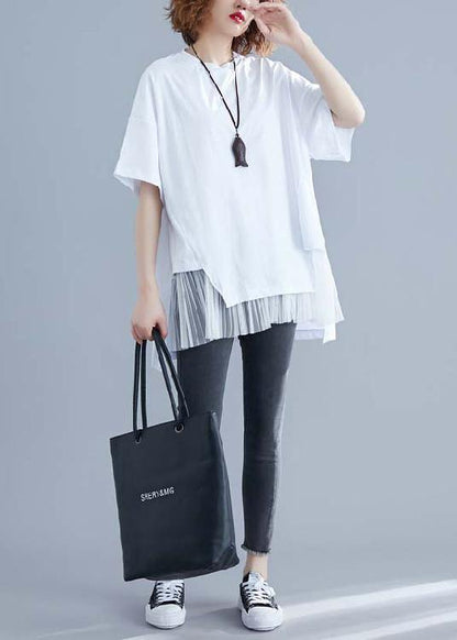 Classy White Linen Top Silhouette Inspiration O Neck Patchwork Summer Blouse