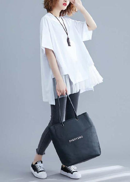 Classy White Linen Top Silhouette Inspiration O Neck Patchwork Summer Blouse