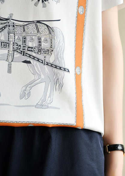 Classy White Print Clothes for O Neck Daily Summer Tops