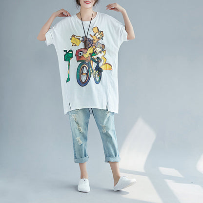 Classy White Print Cotton Top Silhouette Indian Fabrics O Neck Silhouette Shirts