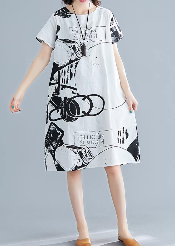 Classy Black Flower Linen Wardrobes O Neck Short Sleeve Shift Summer Dress