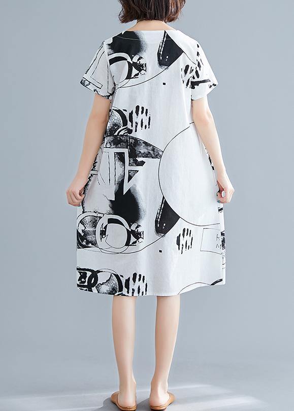 Classy Apricot Flowers Linen Wardrobes O Neck Short Sleeve Shift Summer Dress