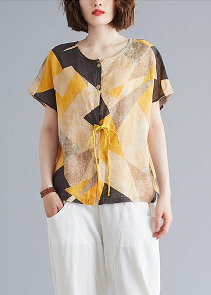 Classy Yellow Geometric Clothes O Neck Clothing Top
