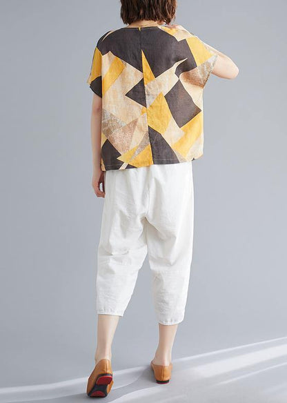 Classy Yellow Geometric Clothes O Neck Clothing Top
