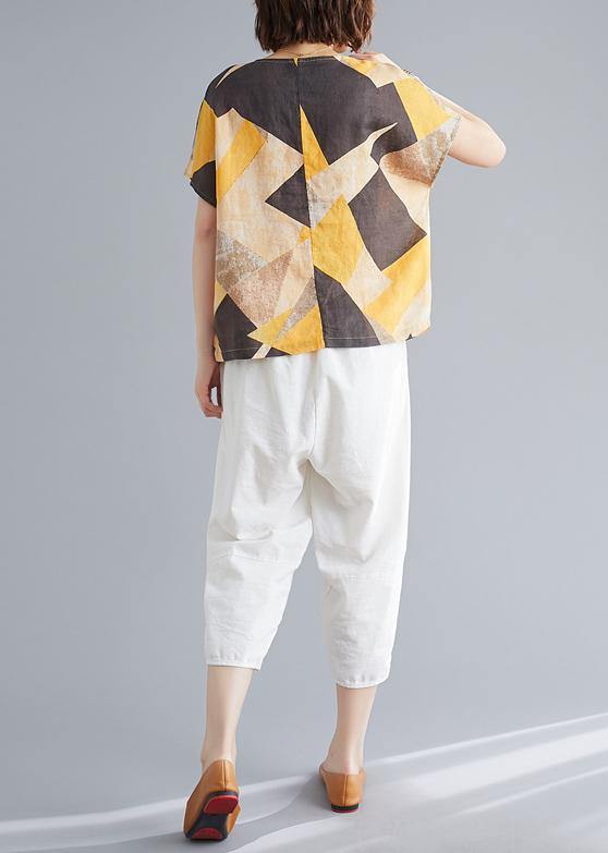 Classy Yellow Geometric Clothes O Neck Clothing Top