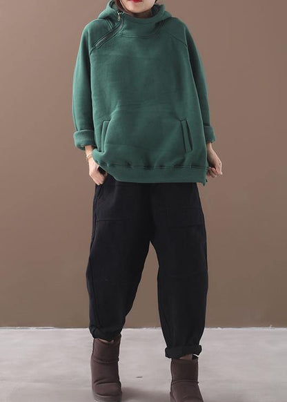 Classy zippered cotton hooded blouses for women Inspiration green thick blouse