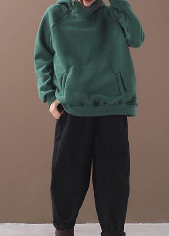Classy zippered cotton hooded blouses for women Inspiration green thick blouse